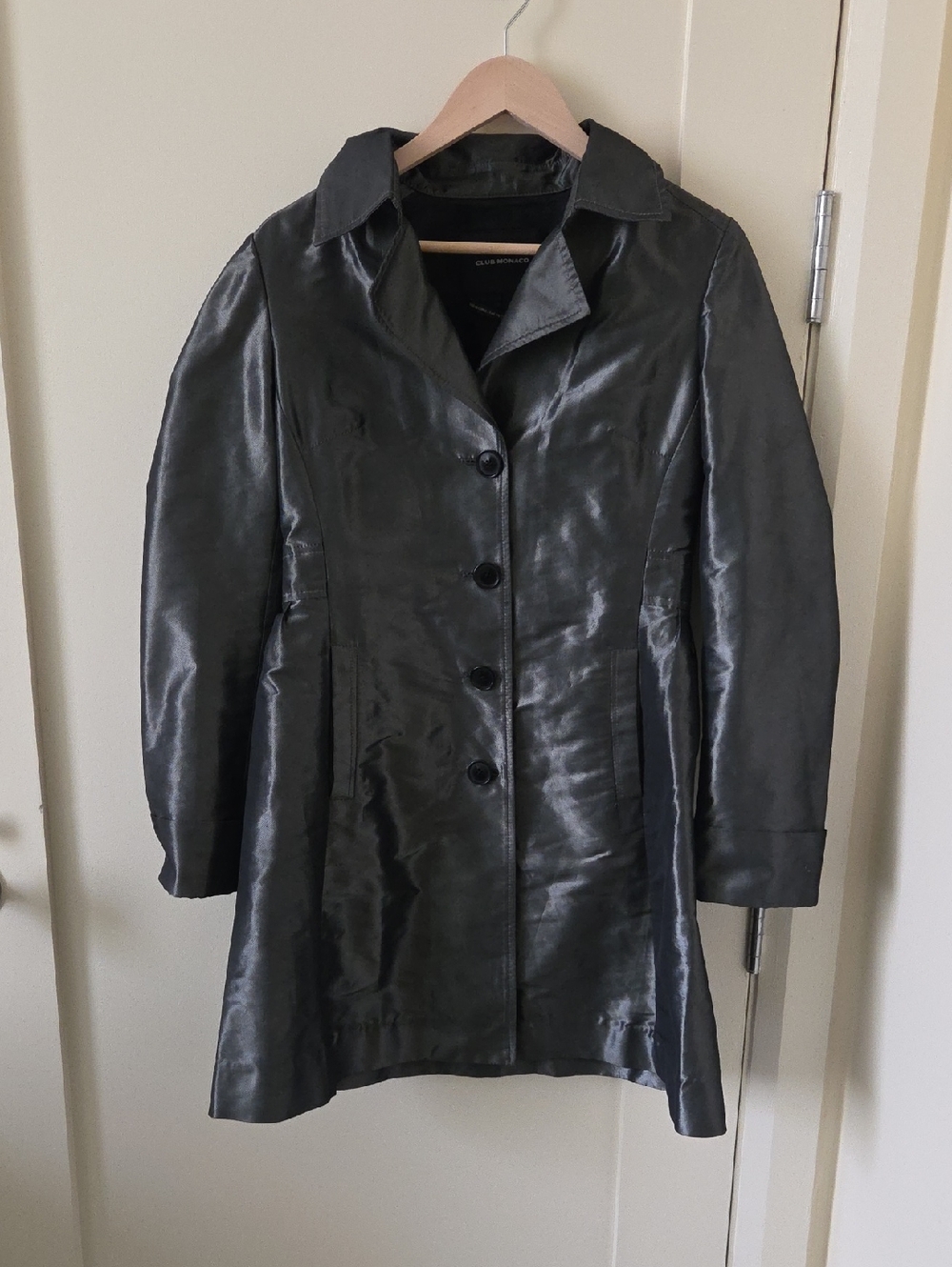 Club Monaco Jacket Silver Gun Metal Metallic Button up Sz M
